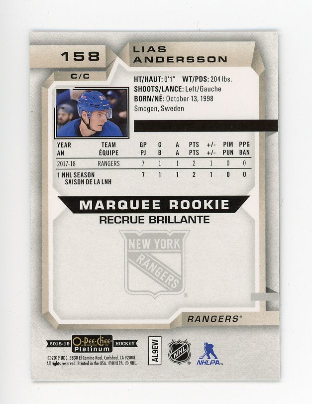 2018-2019 Lias Andersson Marquee Rookie OPC Platinum New York Rangers # 158