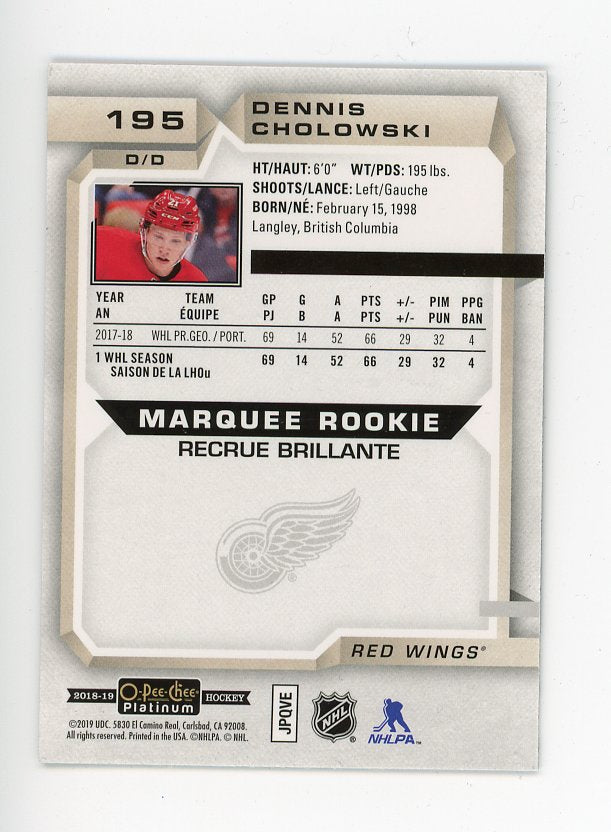 2018-2019 Dennis Cholowski Marquee Rookie OPC Platinum Detroit Red Wings # 195