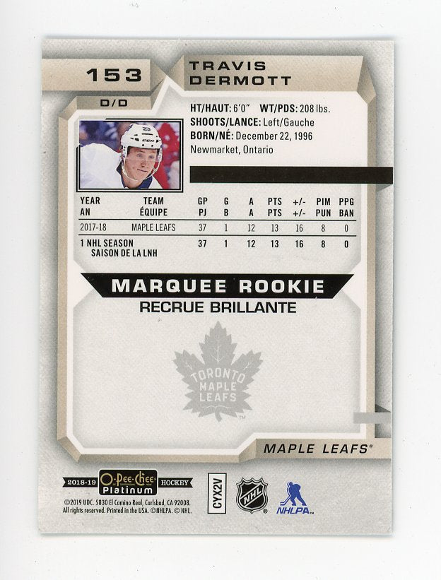 2018-2019 Travis Dermott Marquee Rookie OPC Platinum Toronto Maple Leafs # 153