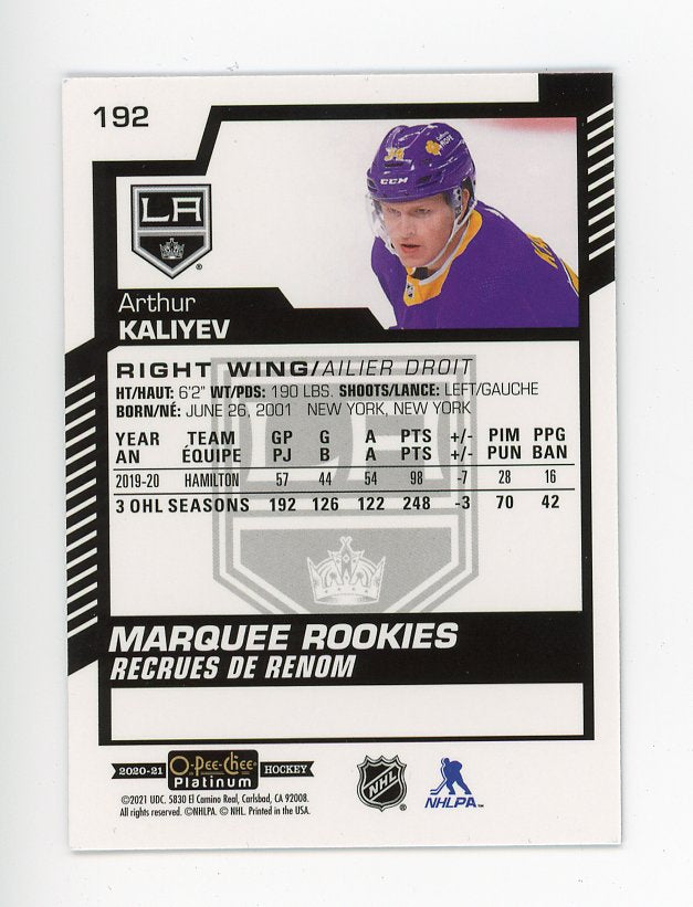 2020-2021 Arthur Kaliyev Marquee Rookie OPC Platinum Los Angeles Kings # 192
