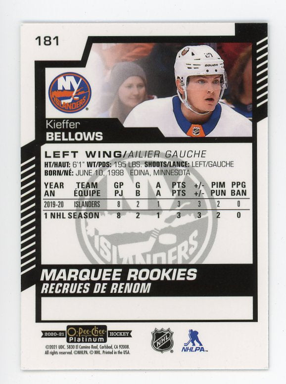 2020-2021 Kieffer Bellows Marquee Rookie OPC Platinum New York Islanders # 181