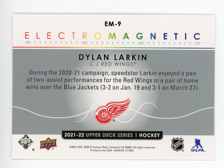 2021-2022 Dylan Larkin Electromagnetic Upper Deck Detroit Red Wings # EM-9