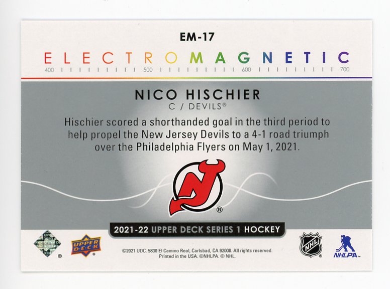 2021-2022 Nico Hischier Electromagnetic Upper Deck New Jersey Devils # EM-17