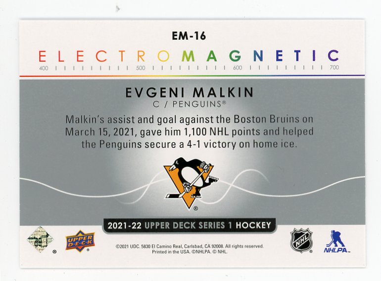 2021-2022 Evgeni Malkin Electromagnetic Upper Deck Pittsburgh Penguins # EM-16