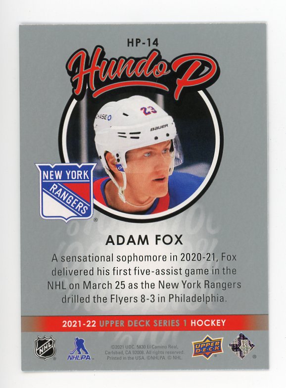 2021-2022 Adam Fox Hundo P Upper Deck Series 1 New York Rangers # HP-14