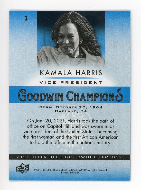 2021 Kamala Harris Vice President Platinum Blue Goodwin Champions # 3