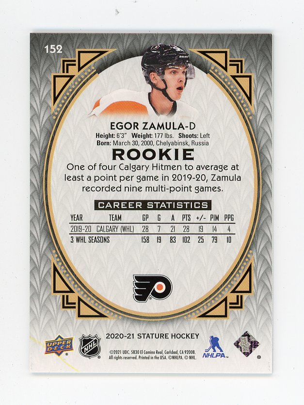 2020-2021 Egor Zamula Rookie #D /99 Stature Philadelphia Flyers # 152