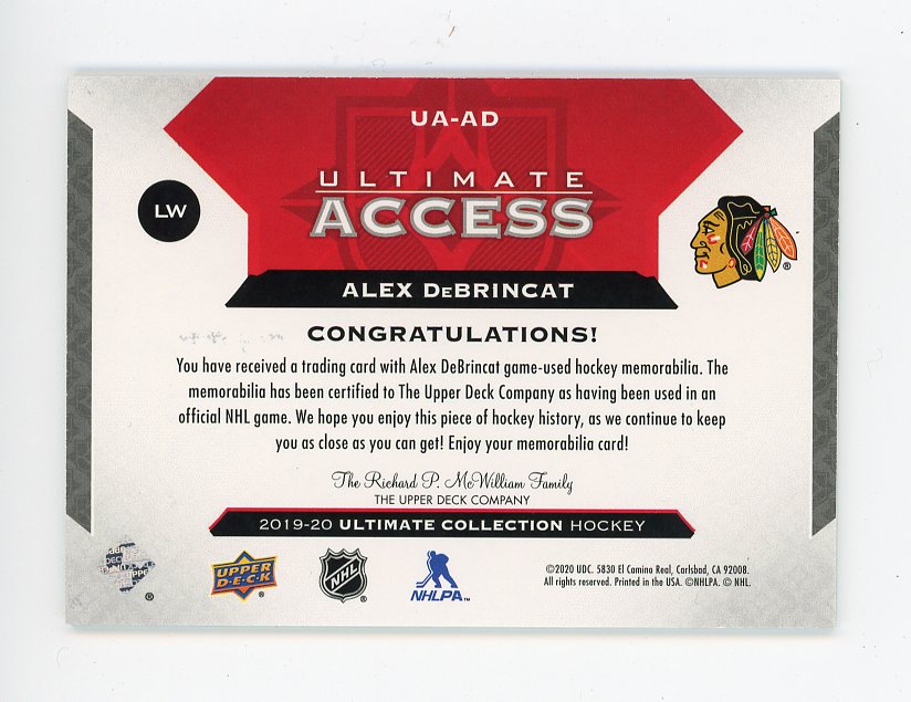 2019-2020 Alex Debrincat Ultimate Access Upper Deck Chicago Blackhawks # UA-AD