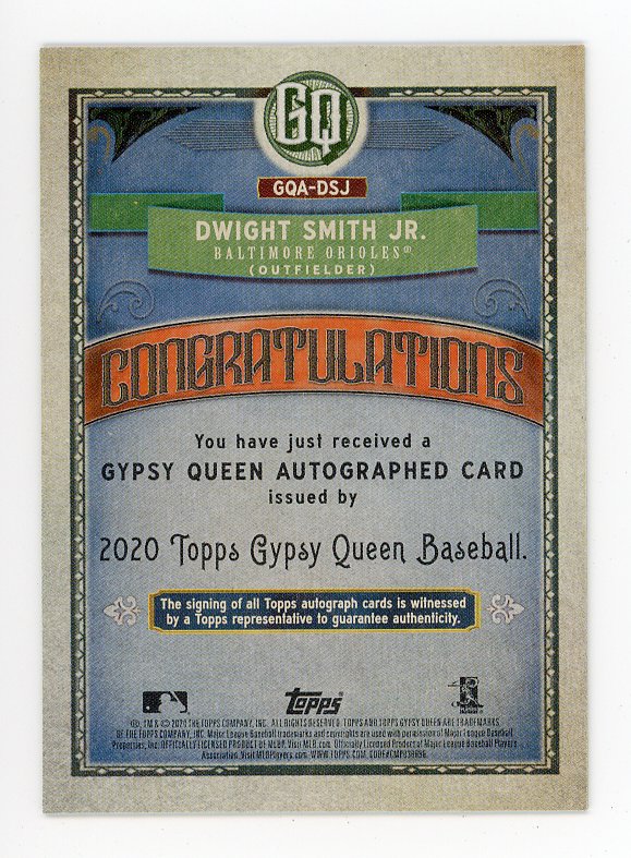 2020 Dwight Smith JR Gypsy Queen Auto Topps Baltimore Orioles # GQA-DSJ