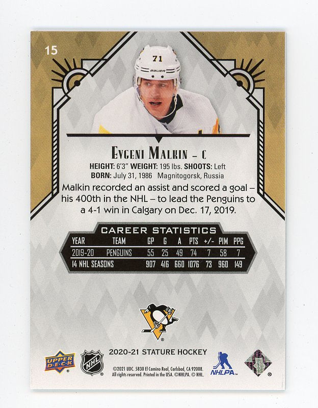 2020-2021 Evgeni Malkin #D /85 Stature Pittsburgh Penguins # 15