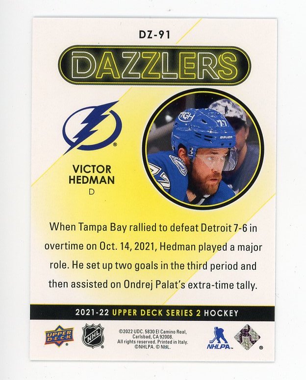 2021-2022 Victor Hedman Blue Dazzlers Series 2 Upper Deck Tampa Bay Lightning # DZ-91