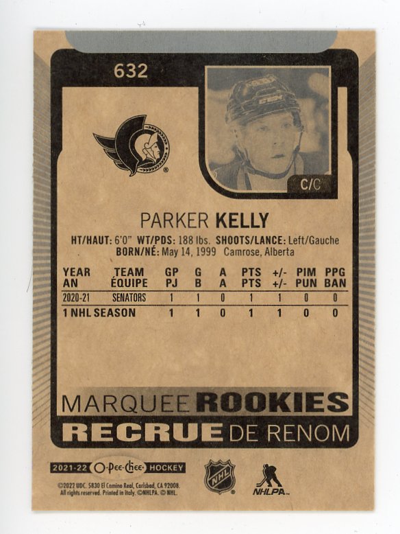 2021-2022 Parker Kelly Marquee Rookies O-Pee-Chee Ottawa Senators # 632