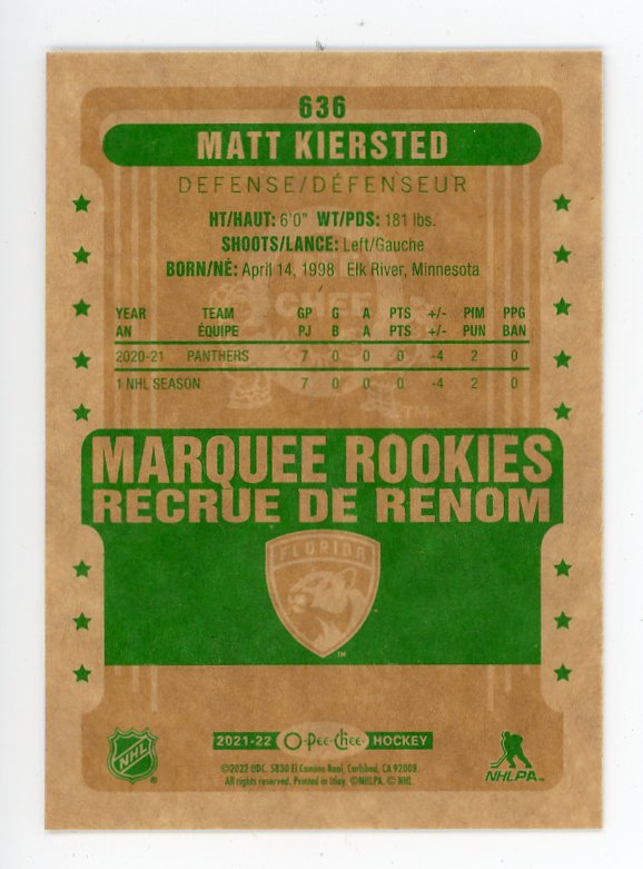 2021-2022 Matt Kiersted Marquee Rookies Retro O-Pee-Chee Florida Panthers # 636
