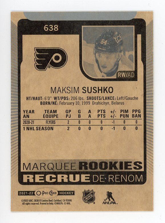 2021-2022 Maksim Sushko Marquee Rookies O-Pee-Chee Philadelphia Flyers # 638