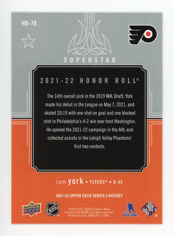 2021-2022 Cam York Honor Roll Series 2 Upper Deck Philadelphia Flyers # HR-78