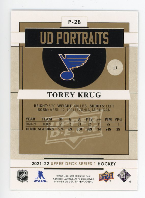 2021-2022 Torey Krug UD Portraits Rookies Upper Deck St.Louis Blues # P-28