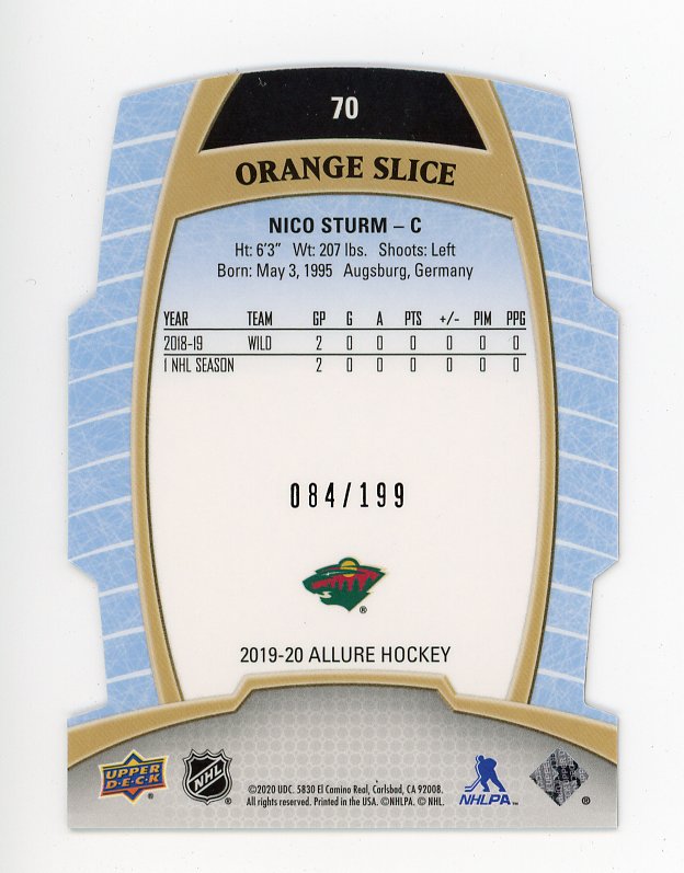 2019-2020 Nico Sturm Rookie Orange Slice #D /199 Allure Minnesota Wild # 70