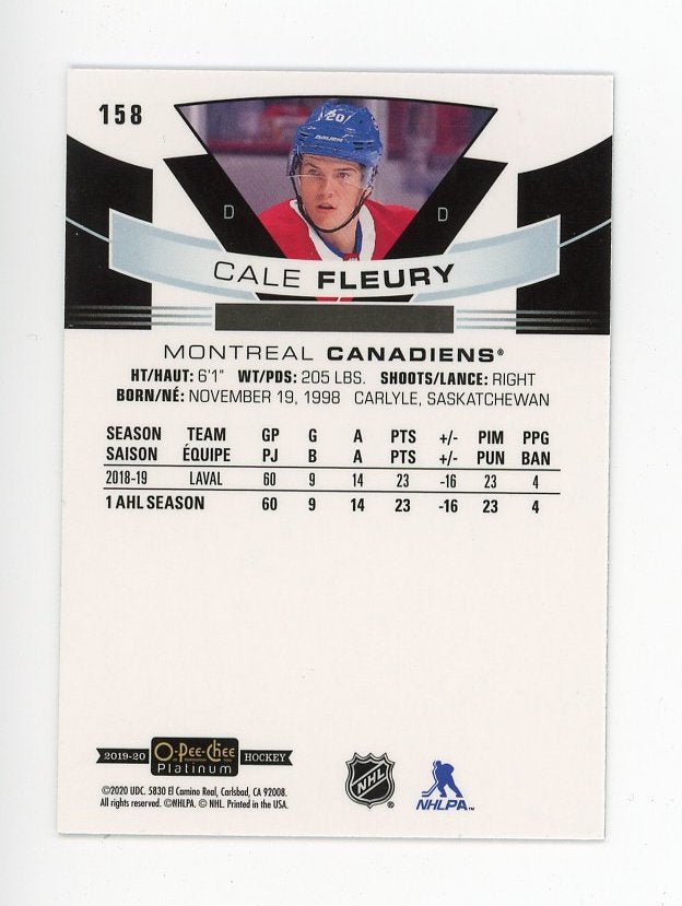 2019-2020 Cale Fleury Marquee Rookies O-Pee-Chee Montreal Canadiens # 158