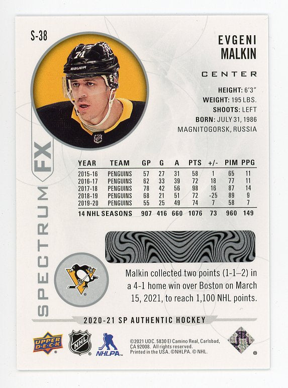 2020-2021 Evgeni Malkin Spectrum FX SP Authentic Pittsburgh Penguins # S-38