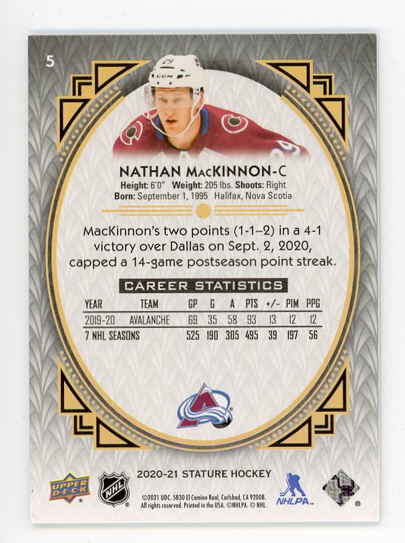 2020-2021 Nathan Mackinnon #D /99 Stature Colorado Avalanche # 5