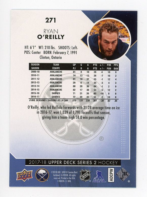2017-2018 Ryan O'Reilly Rainbow Foil Series 2 Upper Deck Buffalo Sabres # 271