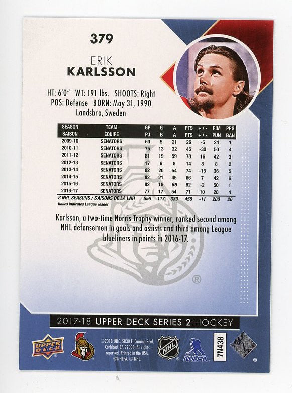 2017-2018 Erik Karlsson Rainbow Foil Series 2 Upper Deck Ottawa Senators # 379