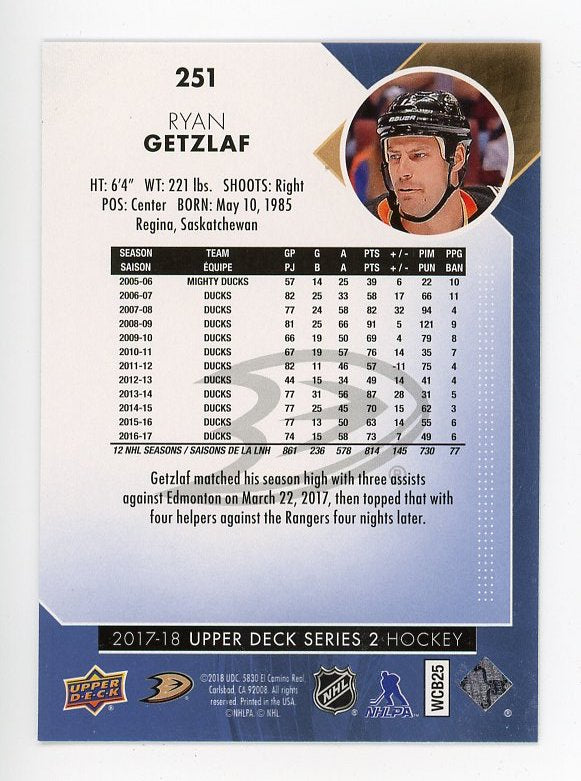 2017-2018 Ryan Getzlaf Rainbow Foil Series 2 Upper Deck Anaheim Ducks # 251