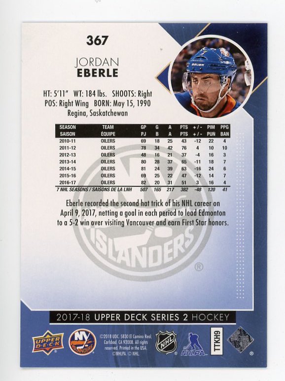 2017-2018 Jordan Eberle Rainbow Foil Series 2 Upper Deck New York Islanders # 367