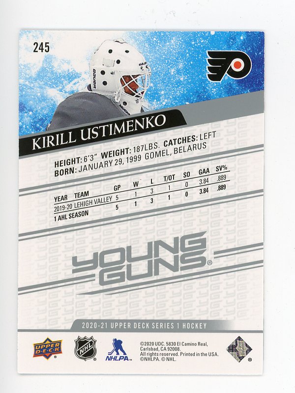 2020-2021 Kirill Ustimenko Young Guns Upper Deck Philadelphia Flyers # 245
