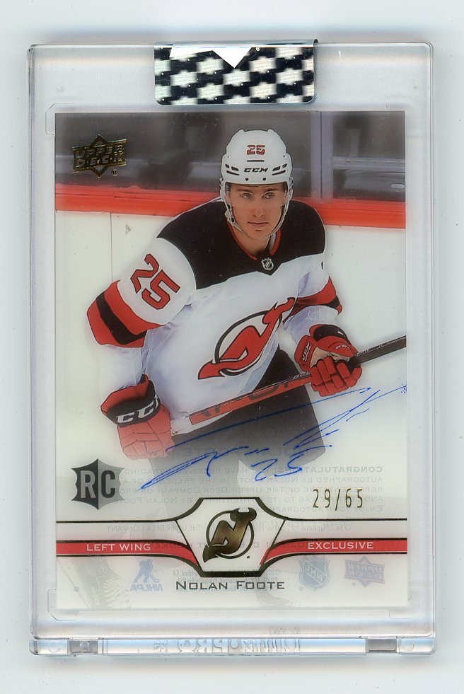 2020-2021 Nolan Foote Rookie Auto Exclusives #D /65 Clear Cut New Jersey Devils # CC-NF