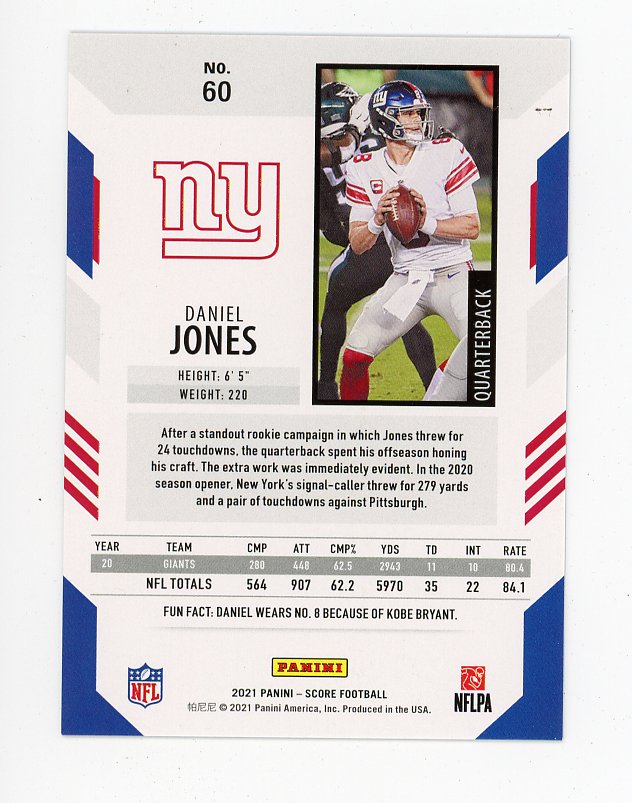 2021 Daniel Jones Red Zone #D /20 Score New York Giants # 60