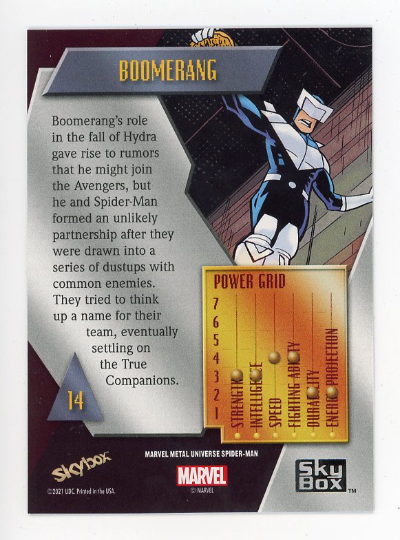 2021 Boomerang Yellow FX Metal Universe Skybox Marvel # 14