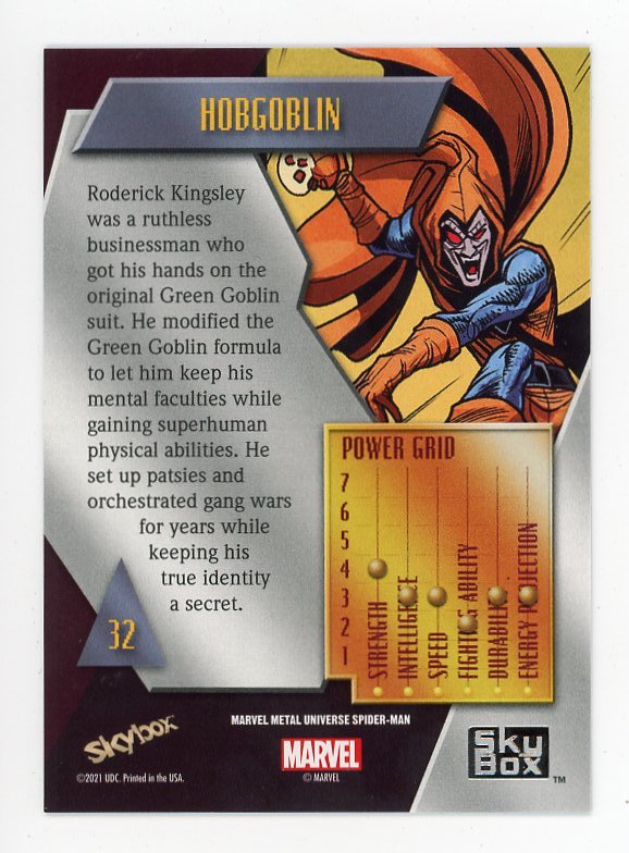 2021 Hobgoblin Yellow FX Metal Universe Skybox Marvel # 32