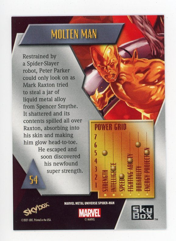 2021 Molten Man Yellow FX Metal Universe Skybox Marvel # 54