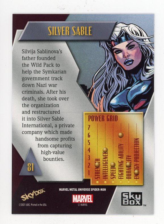 2021 Silver Sable Yellow FX Metal Universe Skybox Marvel # 81