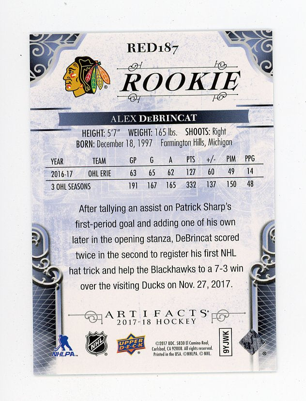 2017-2018 Alex Debrincat Rookie #D /799 Artifacts Chicago Blackhawks # RED187