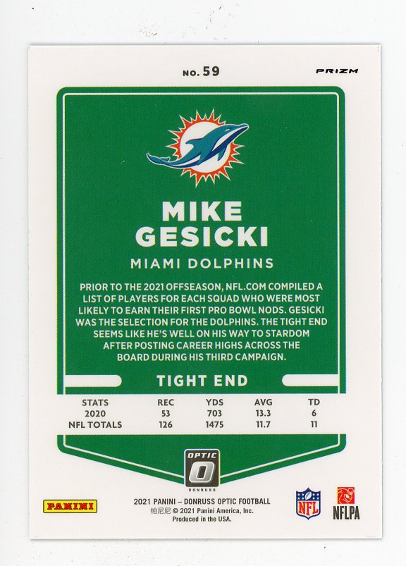 2021 Mike Gesicki Prizm Donruss Optic Panini Miami Dolphins #59