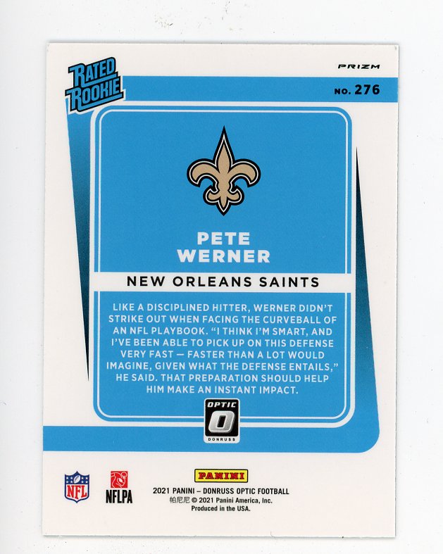 2021 Pete Werner Rated Rookie Prizm Donruss Optic Panini New Orleans Saints # 276