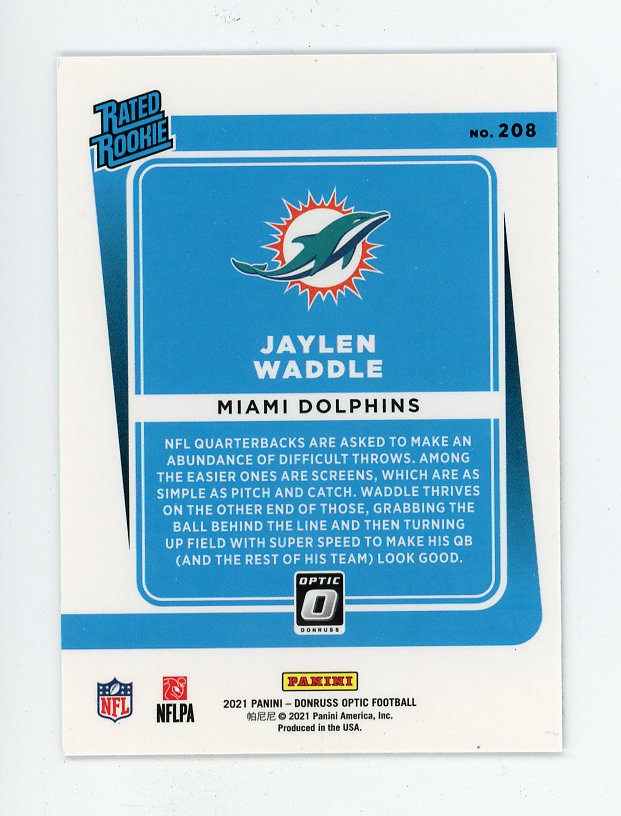 2021 Jaylen Waddle Rated Rookie Panini Optic Miami Dolphins # 208