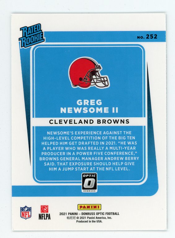 2021 Greg Newsome II Rated Rookie Panini Optic Cleveland Browns # 252