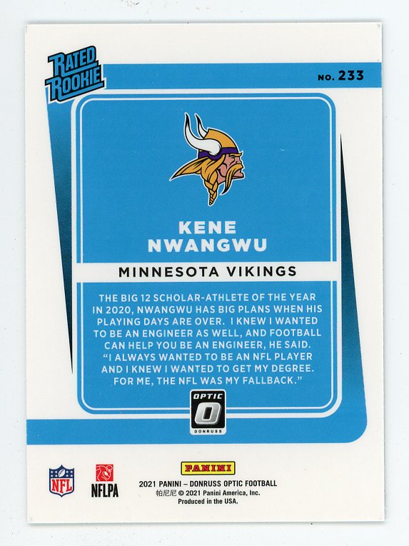 2021 Kene Nwangwu Rated Rookie Panini Optic Minnesota Vikings # 233