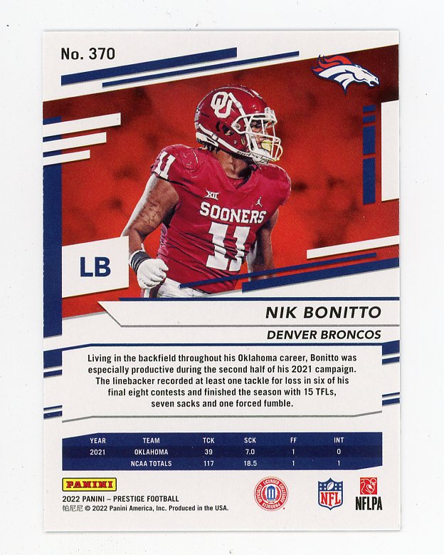 2022 Nik Bonitto Rookie Prestige Denver Broncos # 370