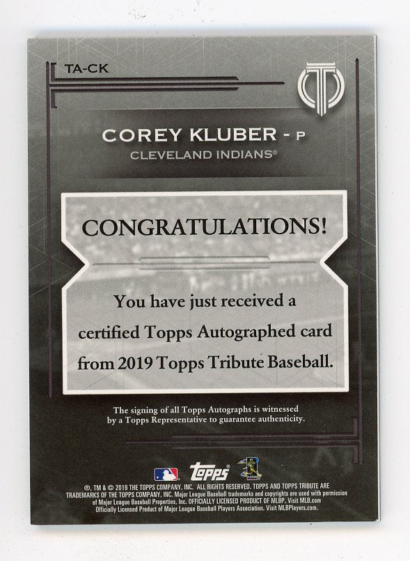 2019 Corey Kluber Tribute #D /99 Auto Topps Cleveland Indians # TA-CK