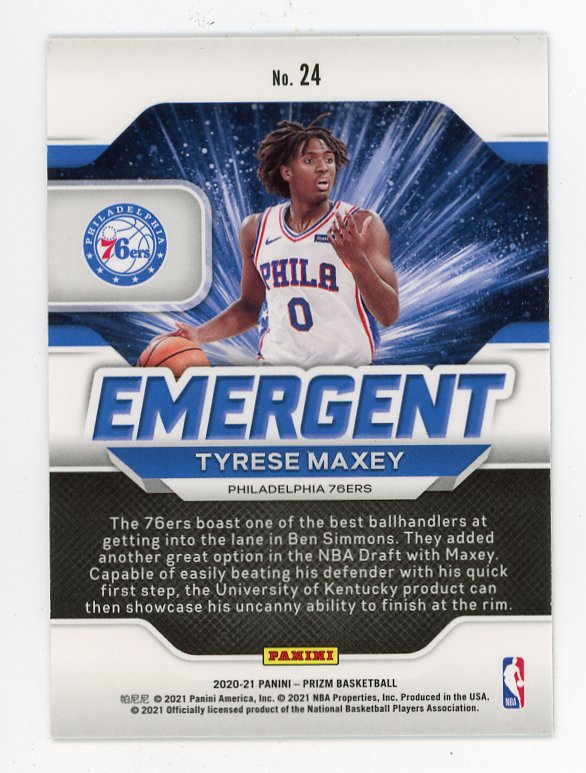 2020-2021 Tyrese Maxey Emergent Rookie Panini Philadelphia 76ers # 24