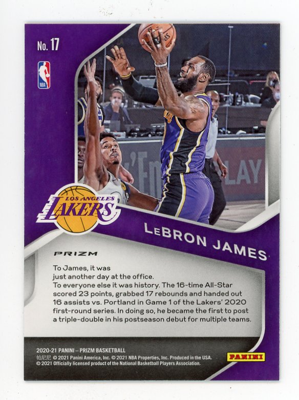 2020-2021 Lebron James Dominance Silver Prizm Panini Los Angeles Lakers # 17