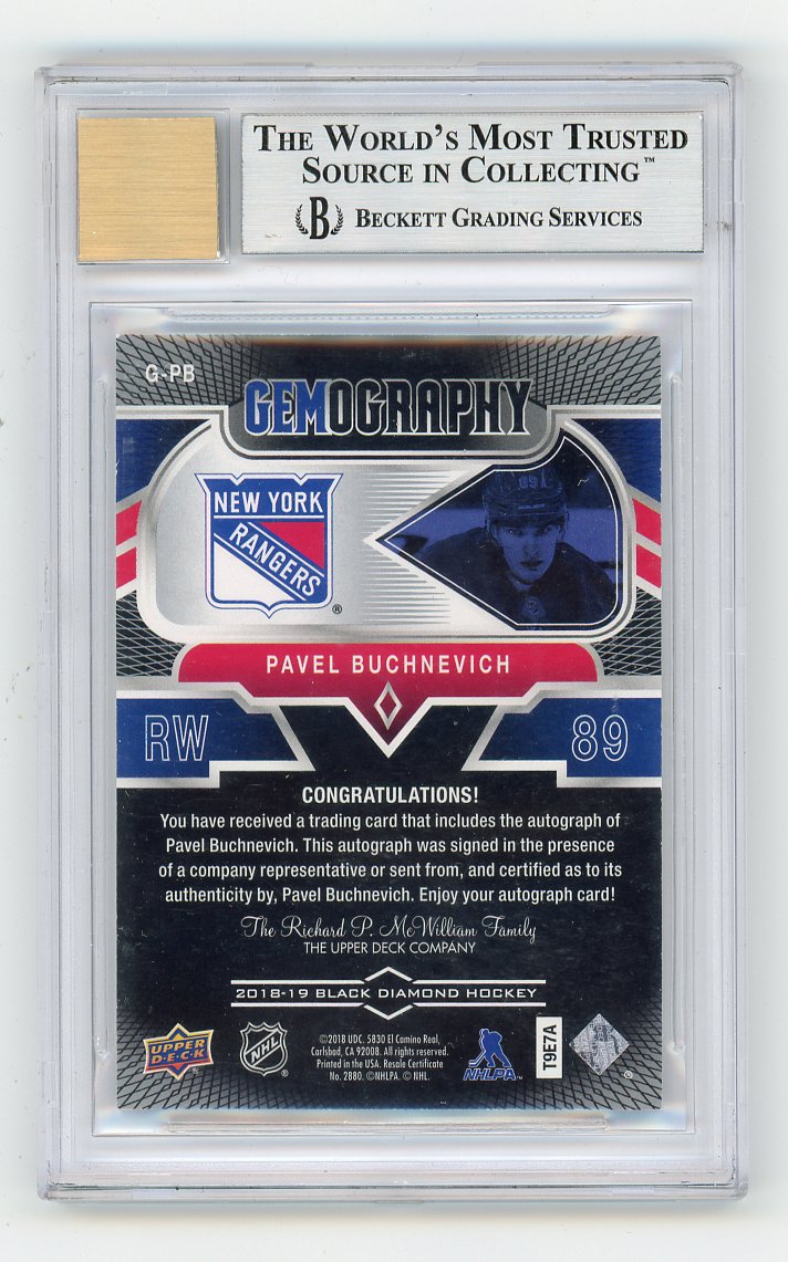 2018-2019 Pavel Buchnevich Gemography Beckett 9 Black Diamond New York Rangers # G-PB