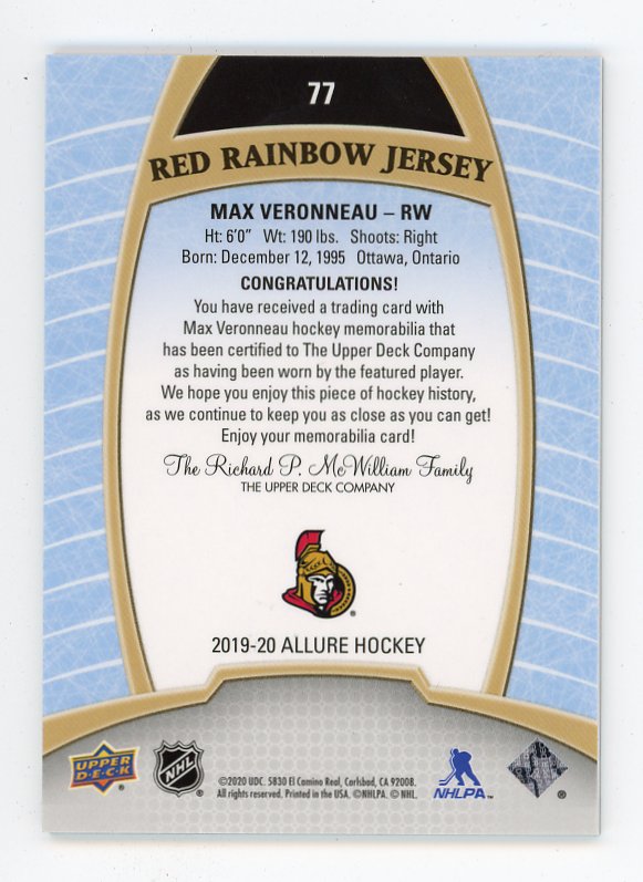 2019-2020 Max Veronneau Red Rainbow Jersey Allure Ottawa Senators # 77
