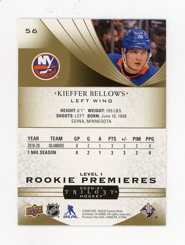 2020-2021 Kieffer Bellows Rookie Premieres #d /999 Trilogy New York Islanders # 56