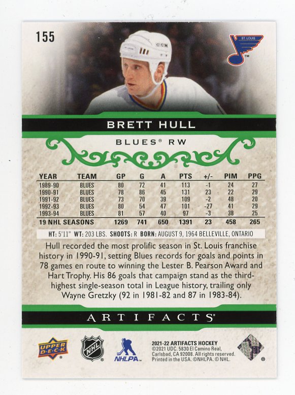 2021-2022 Brett Hull #D /99 Artifacts St.Louis Blues # 155