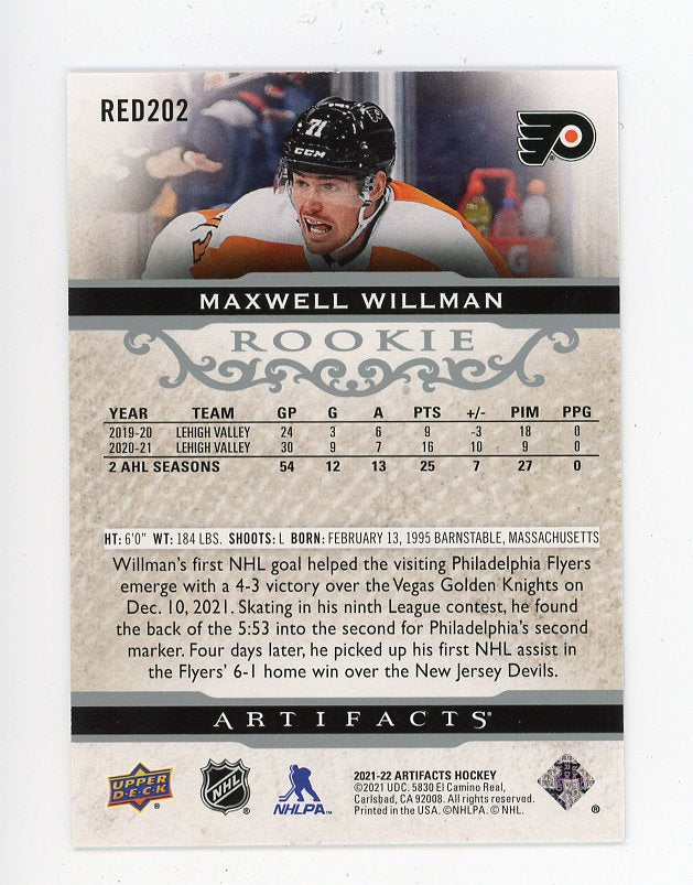 2021-2022 Maxwell Willman Rookie Artifacts #D /999 Upper Deck Philadelphia Flyers # RED202